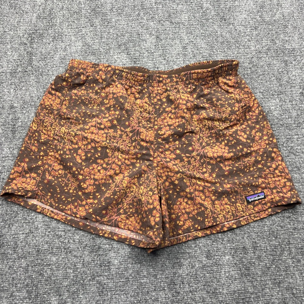 Patagonia Baggies 5" Shorts Womens Large Brown Floral Pull On Stretch 57059 LVCO